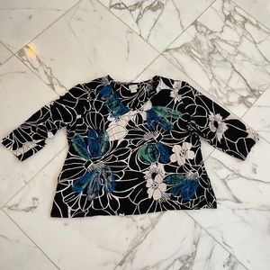 Tantrums Black & White 3/4 Sleeve Embellished Tee